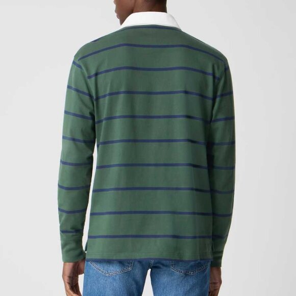 New L J.Crew Factory striped rugby longsleeve polo shirt Championship Green Navy - Picture 2 of 8